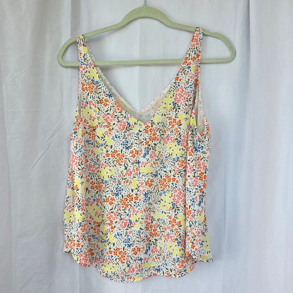 Ann Taylor Loft Boho Floral V-neck Tank Size Med Womens Sleeveless Lined Blouse